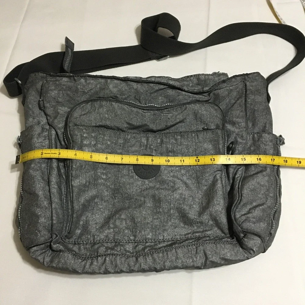 Kipling Messenger Bag Unisex Gray Metallic Crinkle Nylon Crossbody